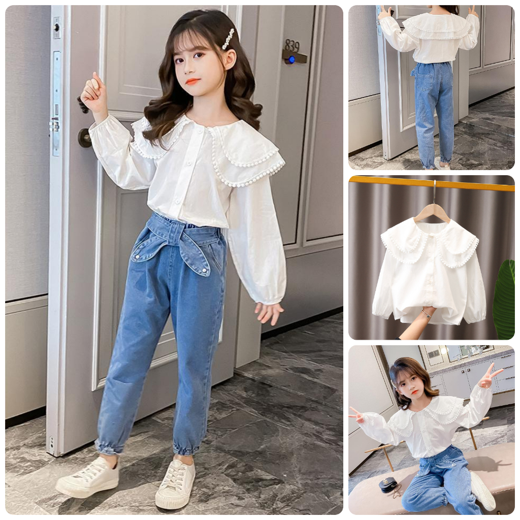 áo sơ mi bé gái lớn size đại áo somi dài tay cho bé AV8 size 130-170 25-40 kg thời trang trẻ em hàng quảng châu