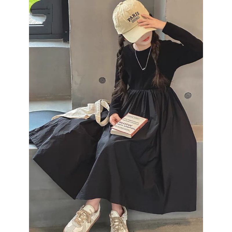 ĐẦM VÁY ĐEN CÁ TÍNH DÀI TAY VẢI MỀM NHẬP BÉ GÁI HAIVANCO từ 12 đến 43 kg mềm mại THOÁNG MÁT đi học đi chơi đều đẹp