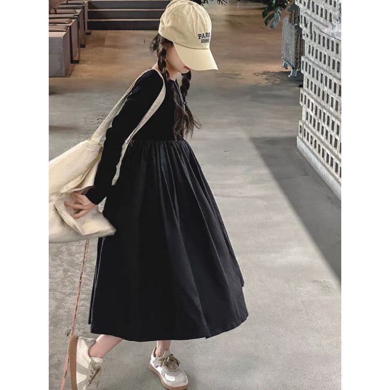 ĐẦM VÁY ĐEN CÁ TÍNH DÀI TAY VẢI MỀM NHẬP BÉ GÁI HAIVANCO từ 12 đến 43 kg mềm mại THOÁNG MÁT đi học đi chơi đều đẹp