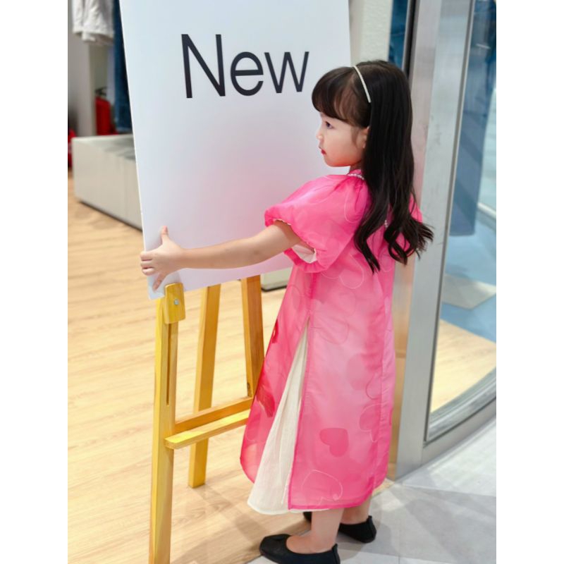 ÁO DÀI TẾT GẤU DÂU DỄ THƯƠNG NGỌT NGÀO VOAN TƠ CÁCH TÂN BÉ GÁI HAIVANCO 10 đến 40 kg mềm mại và thoáng mát hoa văn đẹp