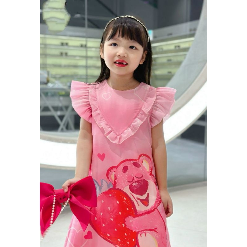 ÁO DÀI TẾT GẤU DÂU DỄ THƯƠNG NGỌT NGÀO VOAN TƠ CÁCH TÂN BÉ GÁI HAIVANCO 10 đến 40 kg mềm mại và thoáng mát hoa văn đẹp