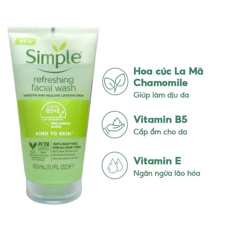 Sữa rửa mặt Simple lành tính sạch thoáng - cho da nhạy cảm 150ml