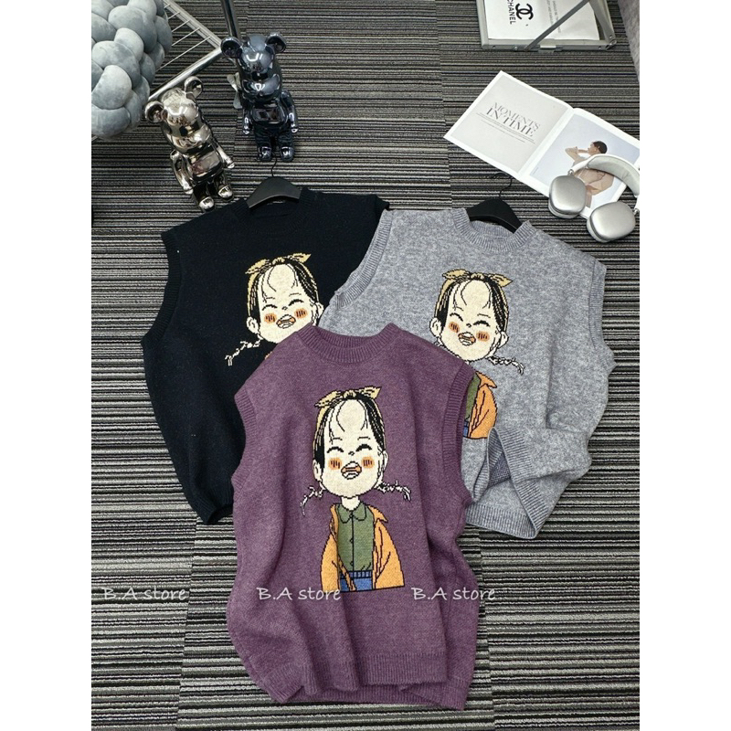 Áo gile len hình cô gái hàng qc