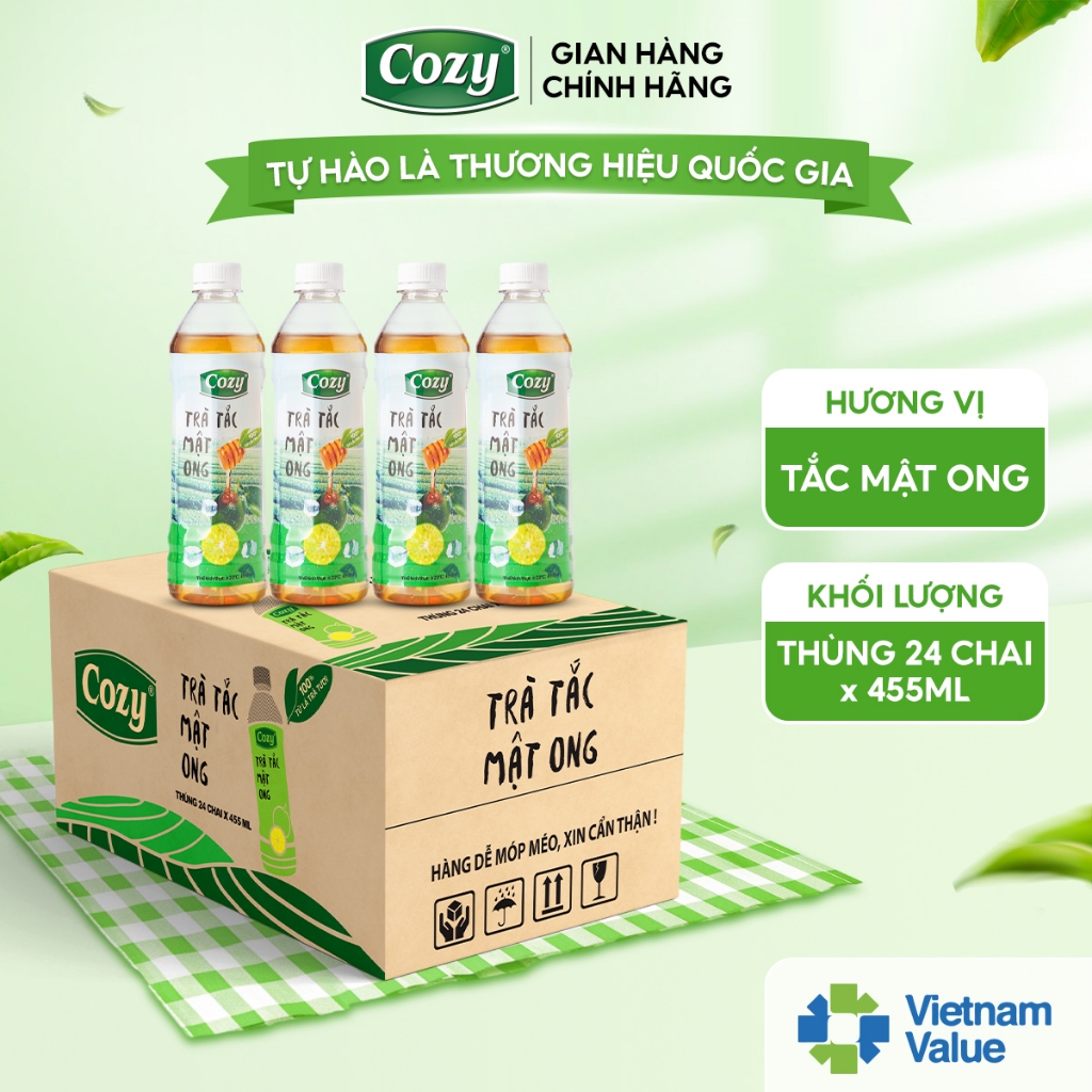 Trà Tắc Mật Ong Chai Uống Liền Pet 455ml Cozy Thơm Ngon Vị Trà Trái Cây 