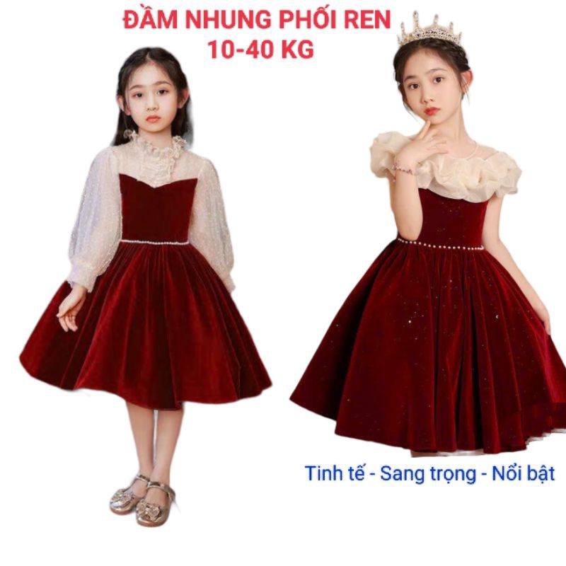 Đầm váy nhung noel đỏ cao cấp haivanco cho bé gái từ 10 đến 40 kg mềm mại và thoáng mát đi tiệc đi chơi đều đẹp