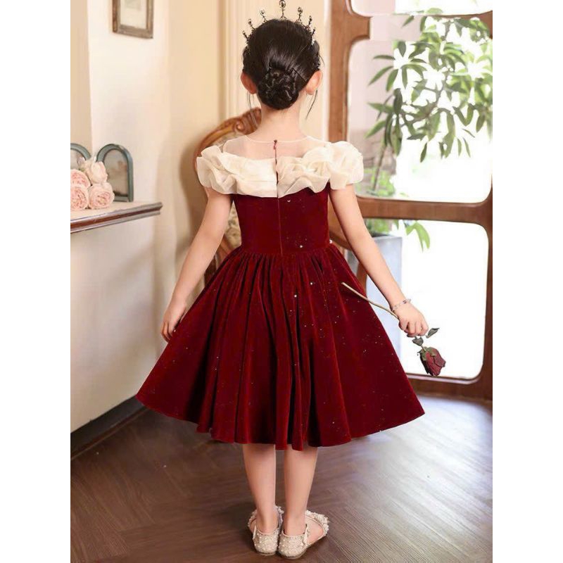 Đầm váy nhung noel đỏ cao cấp haivanco cho bé gái từ 10 đến 40 kg mềm mại và thoáng mát đi tiệc đi chơi đều đẹp