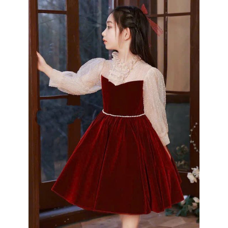 Đầm váy nhung noel đỏ cao cấp haivanco cho bé gái từ 10 đến 40 kg mềm mại và thoáng mát đi tiệc đi chơi đều đẹp