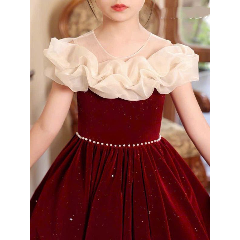Đầm váy nhung noel đỏ cao cấp haivanco cho bé gái từ 10 đến 40 kg mềm mại và thoáng mát đi tiệc đi chơi đều đẹp