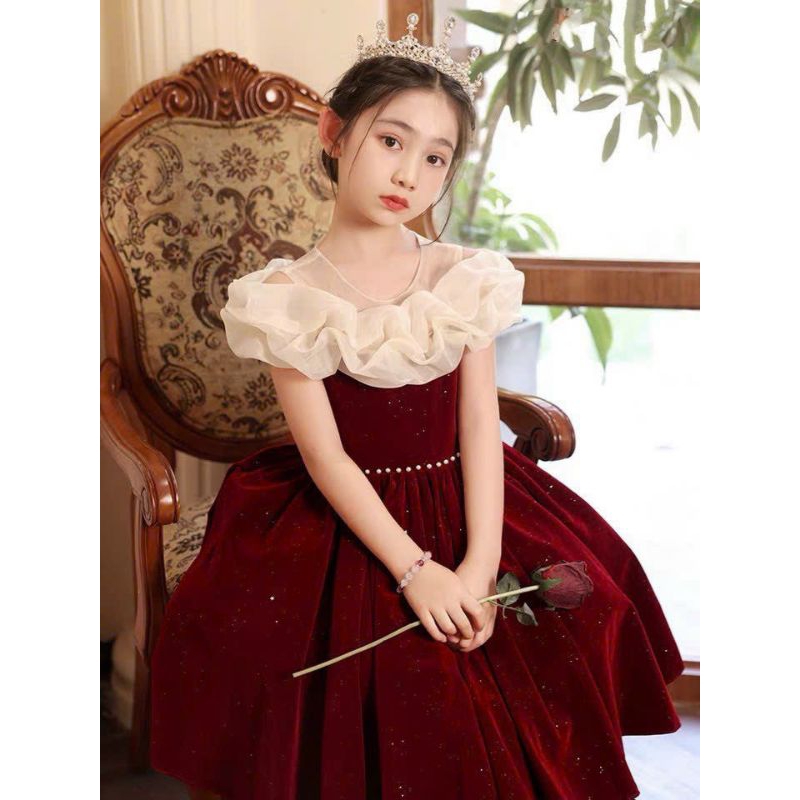 Đầm váy nhung noel đỏ cao cấp haivanco cho bé gái từ 10 đến 40 kg mềm mại và thoáng mát đi tiệc đi chơi đều đẹp