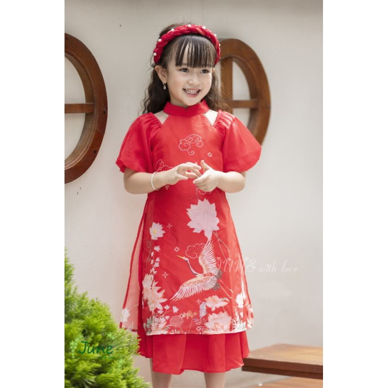 ÁO DÀI TẾT SUM VẦY HẠNH PHÚC DẠNG ĐẦM VÁY VOAN TƠ CÁCH TÂN BÉ GÁI HAIVANCO 10 đến 40 kg mềm mại thoáng mát hoa văn đẹp