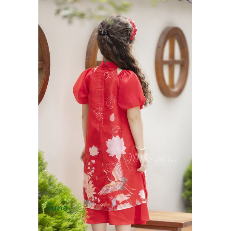 ÁO DÀI TẾT SUM VẦY HẠNH PHÚC DẠNG ĐẦM VÁY VOAN TƠ CÁCH TÂN BÉ GÁI HAIVANCO 10 đến 40 kg mềm mại thoáng mát hoa văn đẹp