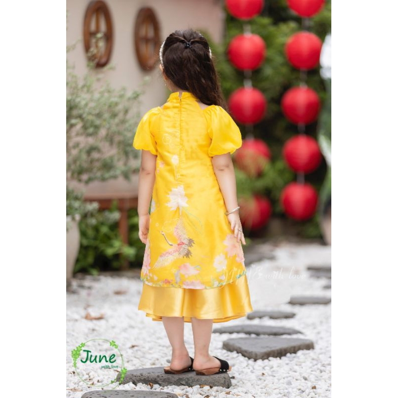 ÁO DÀI TẾT SUM VẦY HẠNH PHÚC DẠNG ĐẦM VÁY VOAN TƠ CÁCH TÂN BÉ GÁI HAIVANCO 10 đến 40 kg mềm mại thoáng mát hoa văn đẹp