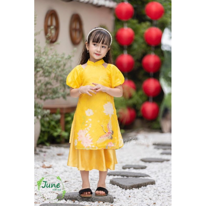 ÁO DÀI TẾT SUM VẦY HẠNH PHÚC DẠNG ĐẦM VÁY VOAN TƠ CÁCH TÂN BÉ GÁI HAIVANCO 10 đến 40 kg mềm mại thoáng mát hoa văn đẹp