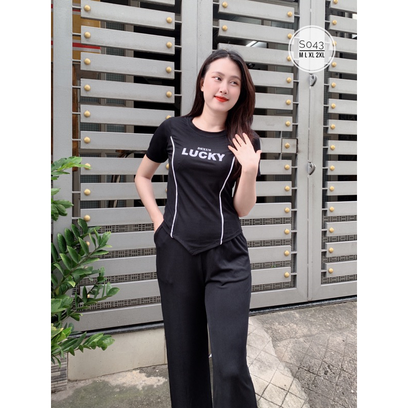 Bộ thun gân form suông in chữ bigsiz 40-100kg S043