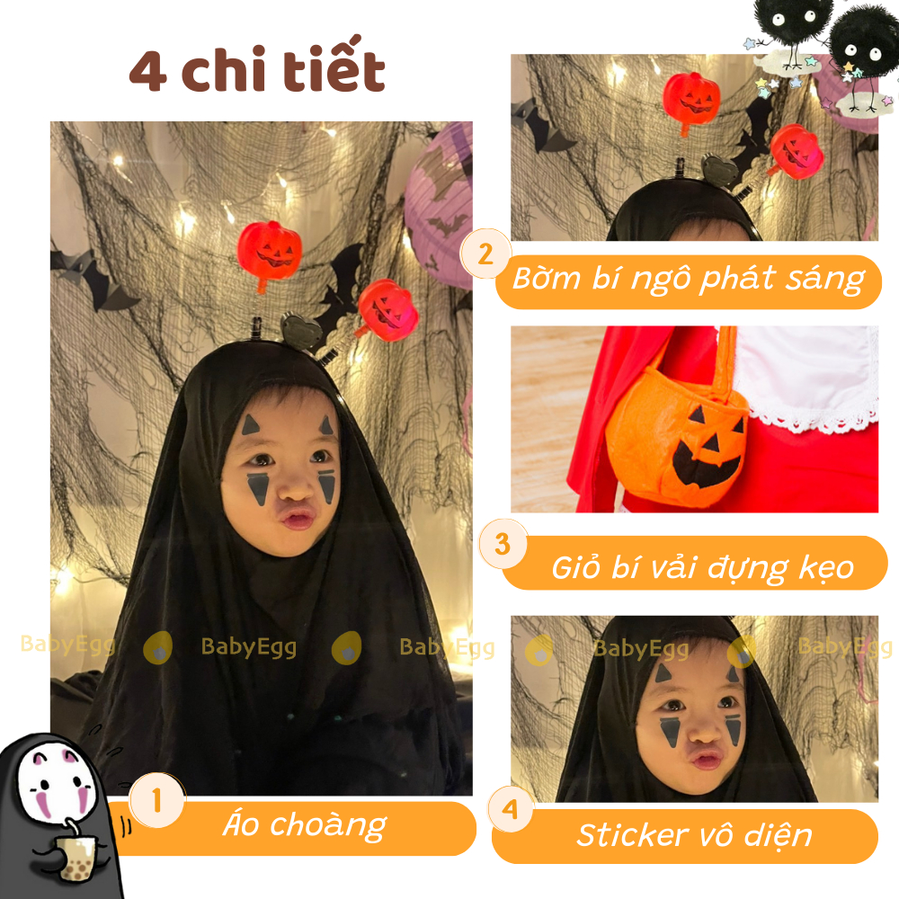 Vô diện trẻ em hóa trang HALLOWEEN gồm mặt nạ áo choàng găng tay cho người lớn, trẻ em Đồ chơi dịp lễ BabyEgg