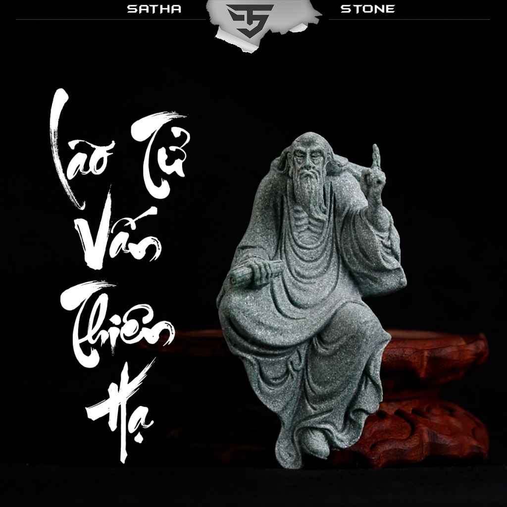 Tượng Lão Tử vấn thiên chất liệu đá sa thạch cao cấp - Tượng Deco, trang trí, trưng bày, tiểu cảnh, bán cạn, terrarium