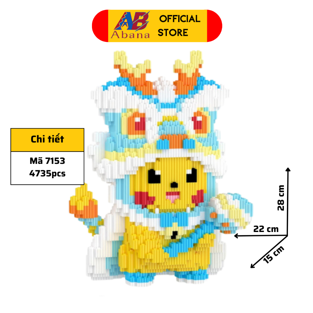 Đồ Chơi LEGO PIKACHU, Mô Hình Lắp Ghép Pikachu Lân 28CM Abana Giúp Tăng Sự Sáng Tạo, Giải Trí, Decor Đẹp