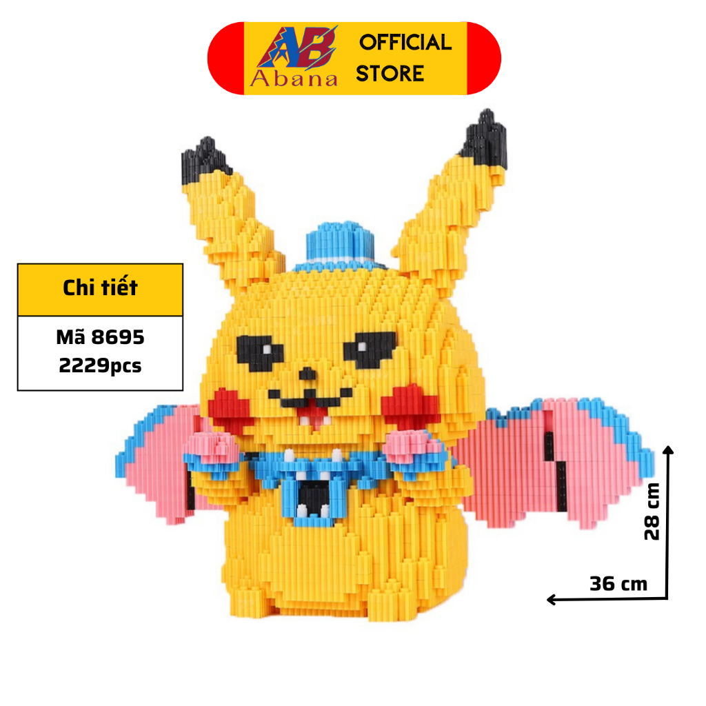 Đồ Chơi LEGO PIKACHU, Mô Hình Lắp Ghép Pikachu Lân 28CM Abana Giúp Tăng Sự Sáng Tạo, Giải Trí, Decor Đẹp
