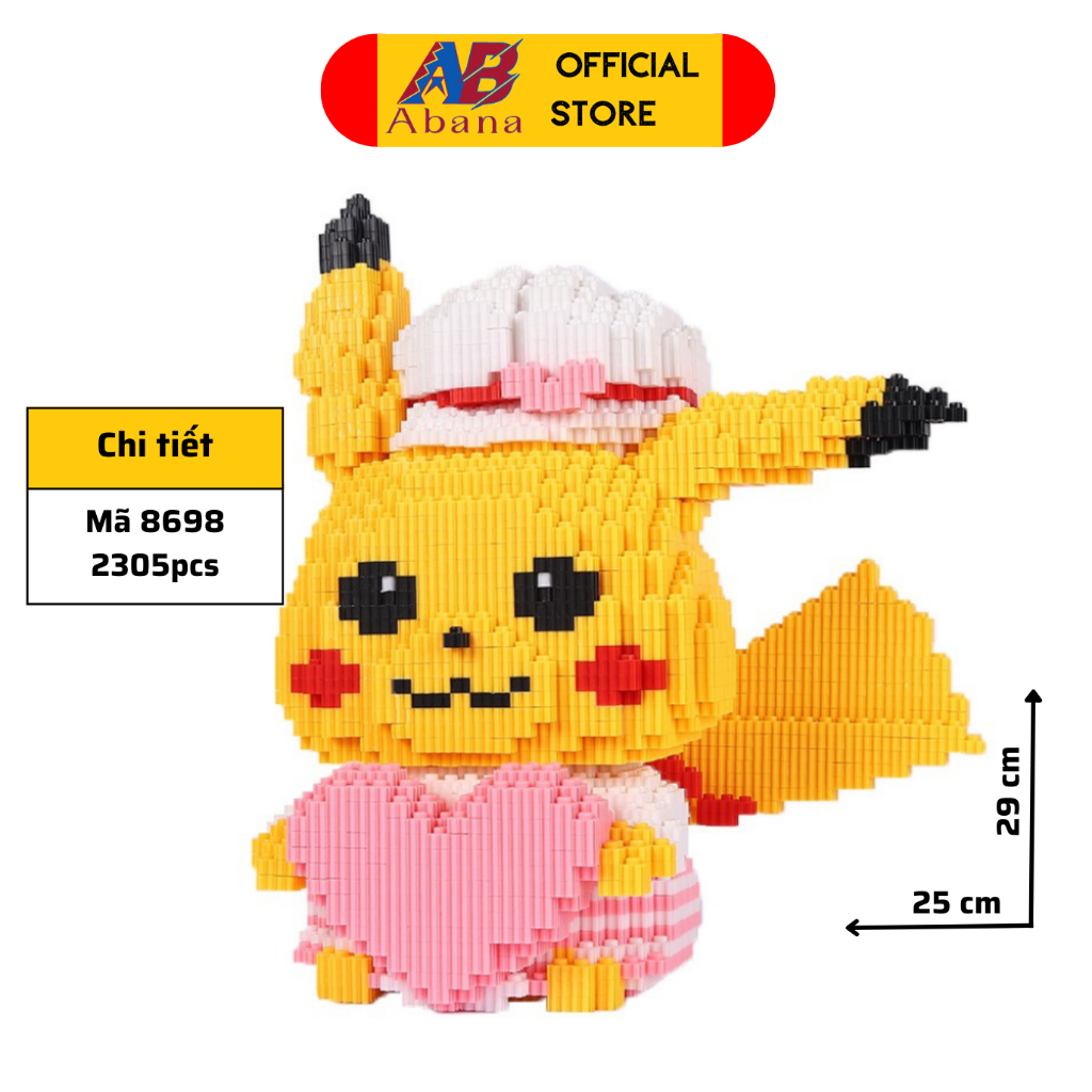 Đồ Chơi LEGO PIKACHU, Mô Hình Lắp Ghép Pikachu Lân 28CM Abana Giúp Tăng Sự Sáng Tạo, Giải Trí, Decor Đẹp