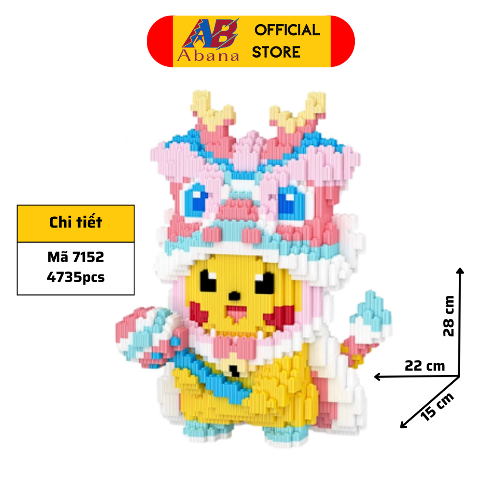 Đồ Chơi LEGO PIKACHU, Mô Hình Lắp Ghép Pikachu Lân 28CM Abana Giúp Tăng Sự Sáng Tạo, Giải Trí, Decor Đẹp