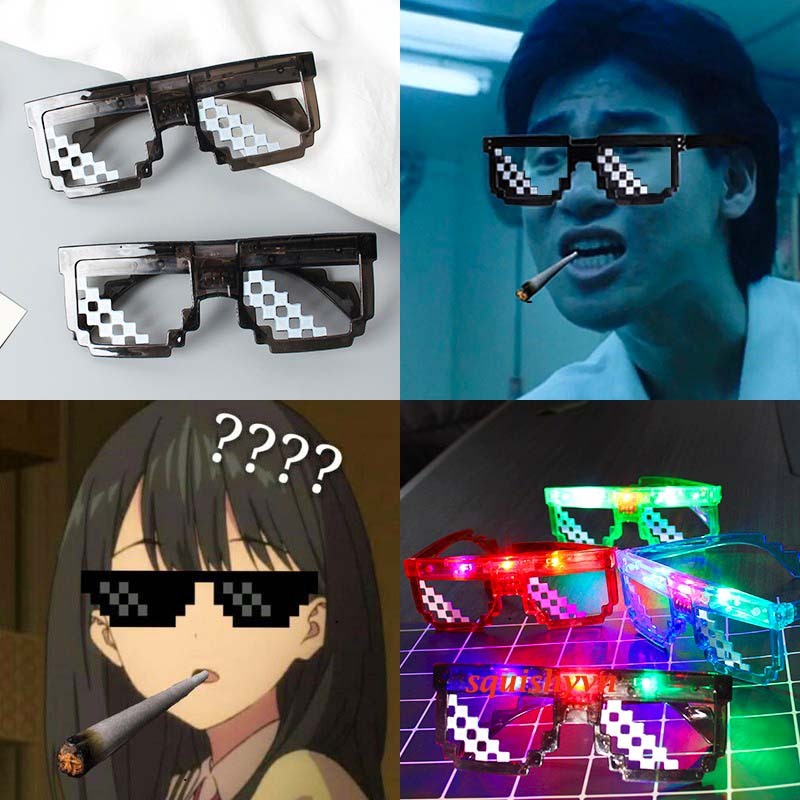 Kính thuglife phát sáng, kính thuglite 6 chấm, 3 chấm độc đáo kính đèn led kính nobita kính thầy bói