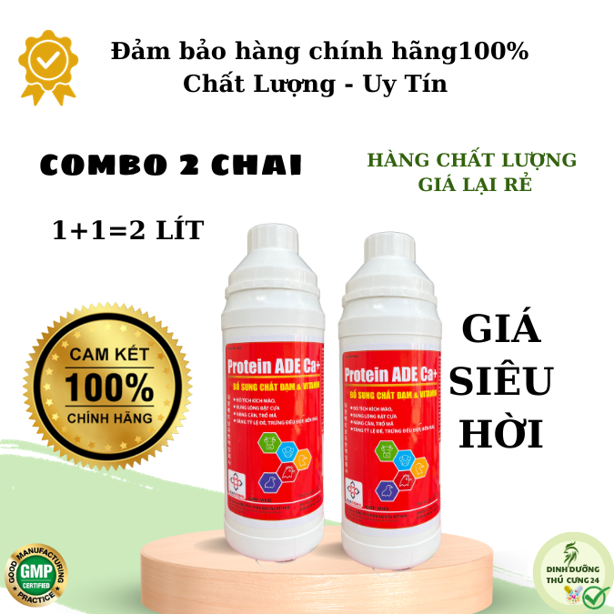 Protein ADE ca+ combo 2 lít, Nuôi gà tơ sung, căng,đỏ, khỏe - Dinh dưỡng thú cưng 24