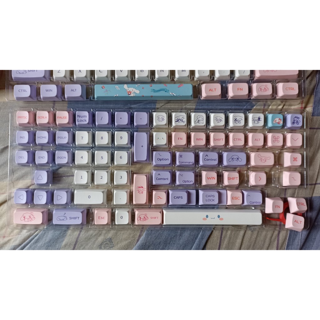 Set keycap Cinnamoroll, profile XDA, PBT dye-sub, chiều cao 9.5mm, dày 1.5mm, 146 nút