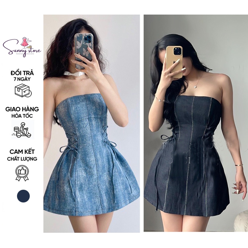 Đầm jean cúp ngực dáng xòe có khóa kéo (SN118)