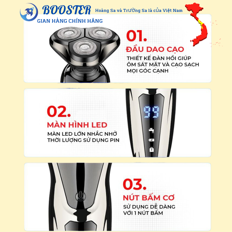 Máy cạo râu đa năng 3in1 cao cấp chống nước chuẩn IPX7