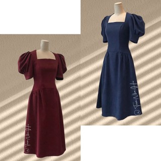 Đầm xòe dáng midi tay phồng siêu tôn dáng