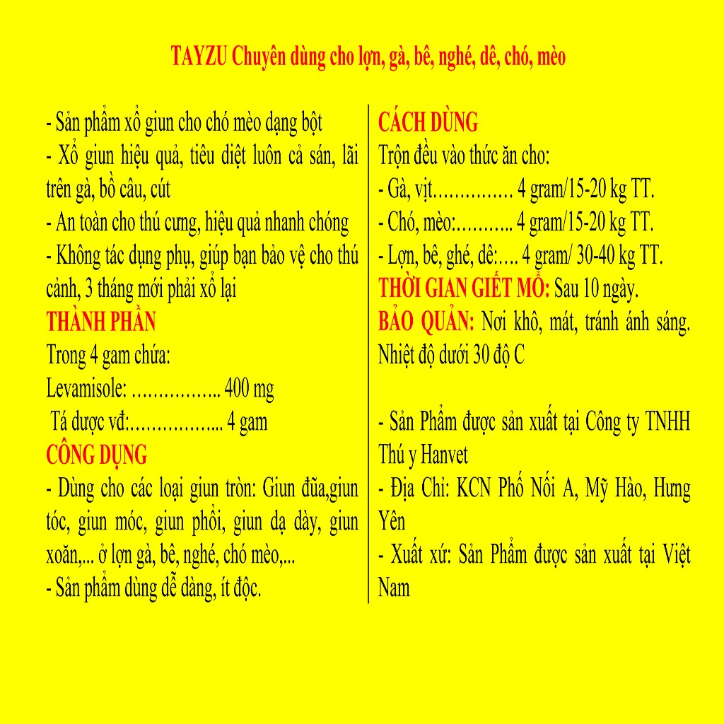 Thức ăn TAY-X291 Dùng cho lợn, gà, bê, nghé, dê, chó, mèo và một số vật nuôi khác