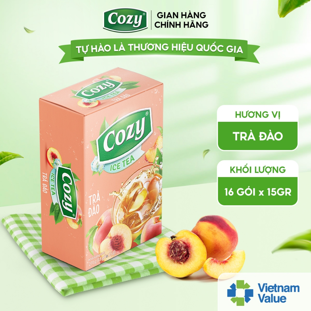 Trà Đào Hoà Tan Cozy Ice Tea (16 gói x 15gr) Thức Uống Giải Khát Thanh Nhiệt Tươi Mát