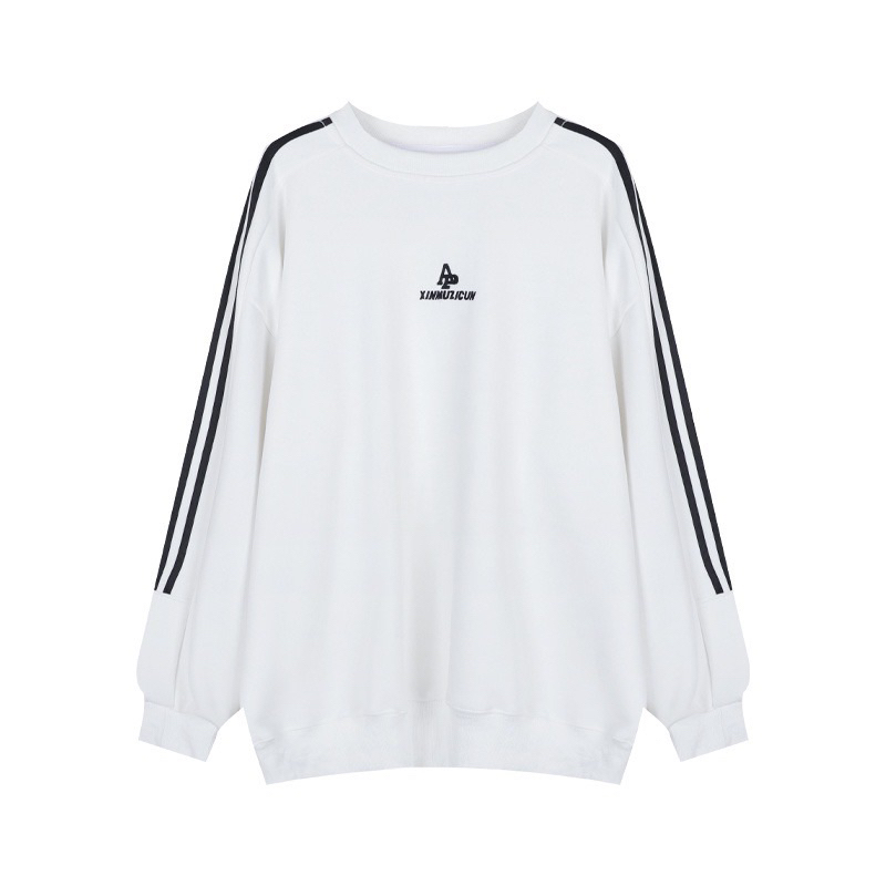 Áo sweater dài tay cổ tròn 3 sọc chạy dọc tay xinmuzicun