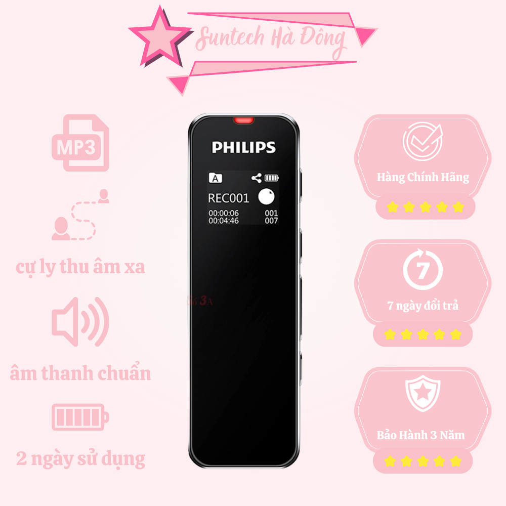 Máy ghi âm Philips-VRT5012 chính hãng chuyên dụng dùng cho ghi âm, kết nối từ xa qua Bluetooth, lọc âm tốt. BH 3 Năm