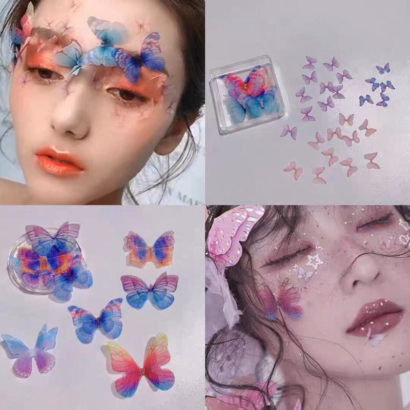 Set 5 bướm vải voan 2 lớp đính đá dùng make up có sẵn phong cách cổ trang cosplay