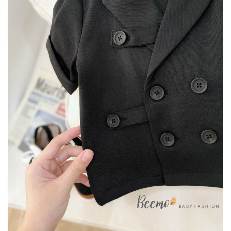 Set bộ vest cộc tay công tử phối cúc chéo Beemo cho bé trai bé gái