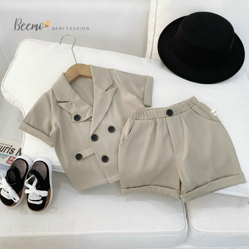 Set bộ vest cộc tay công tử phối cúc chéo Beemo cho bé trai bé gái