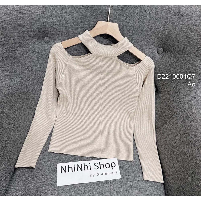 Áo len mỏng cổ yếm hở vai 2 bên tay dài 1023 thaotranshop90 [kèm ảnh thật chụp sàn]