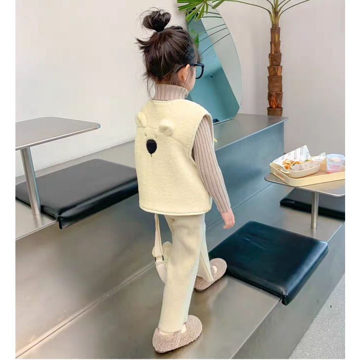 Set áo gile lông gấu kèm túi đeo chéo dành cho bé trai và bé gái
