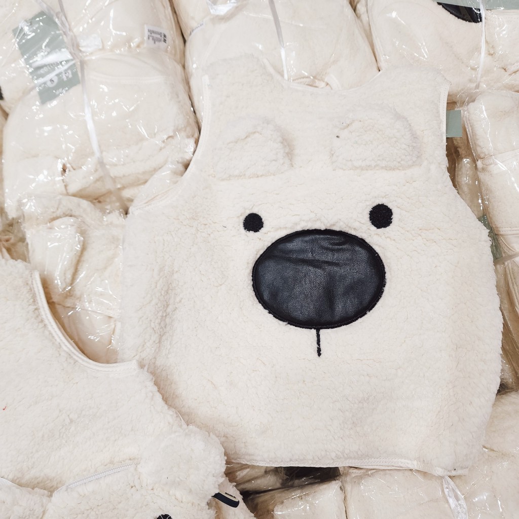 Set áo gile lông gấu kèm túi đeo chéo dành cho bé trai và bé gái