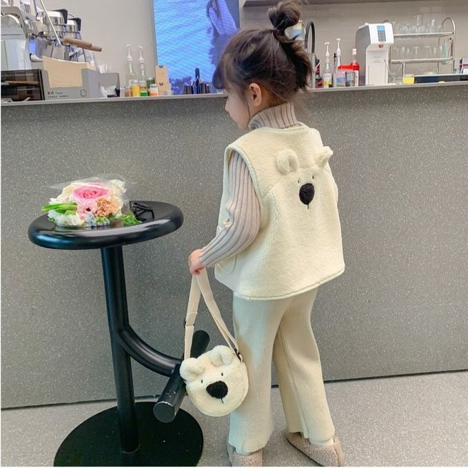 Set áo gile lông gấu kèm túi đeo chéo dành cho bé trai và bé gái