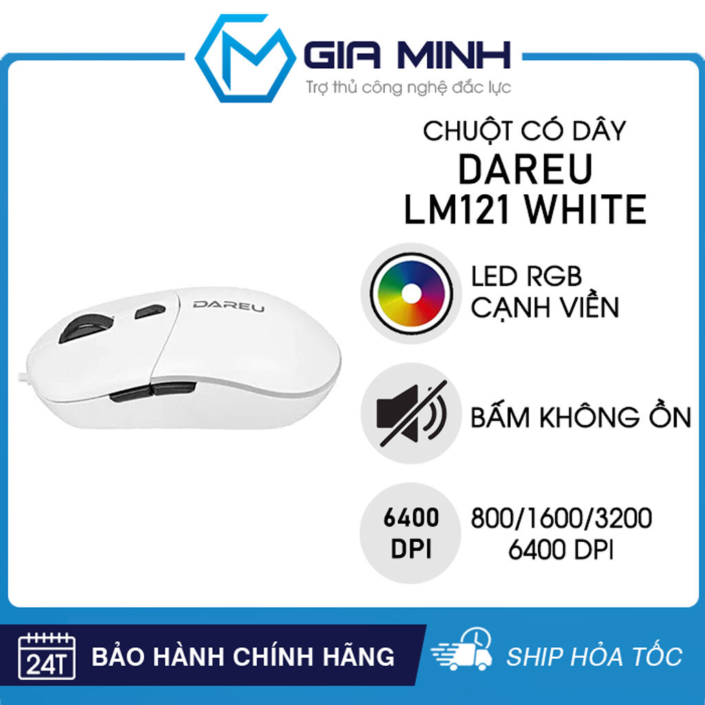 Chuột Có Dây DareU LM121 White - Bấm Không Ồn - Có Led Viền RGB - Hàng Chính Hãng - Bảo Hành 24 Tháng