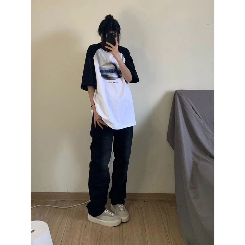 Áo thun phông Raglan logo tay nam nữ PINK tay lỡ form rộng EGLLBEST Unisex