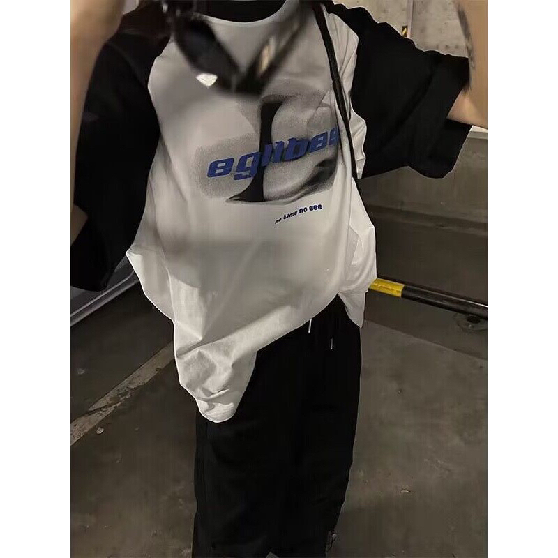 Áo thun phông Raglan logo tay nam nữ PINK tay lỡ form rộng EGLLBEST Unisex