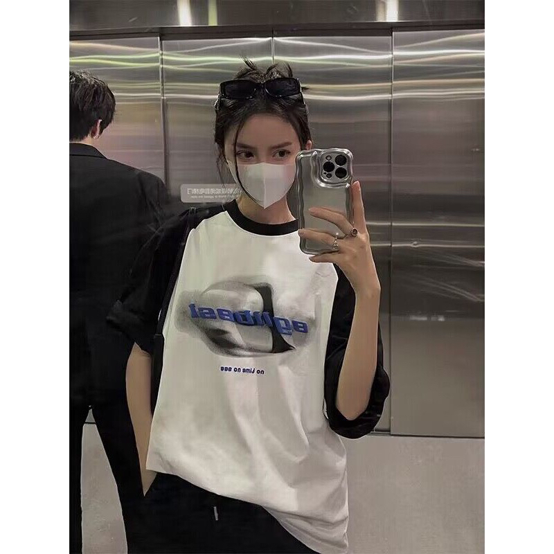 Áo thun phông Raglan logo tay nam nữ PINK tay lỡ form rộng EGLLBEST Unisex