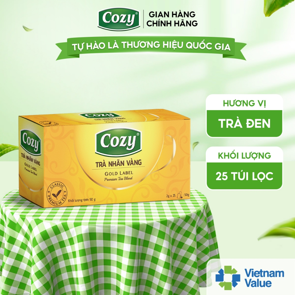 Trà Đen Nhãn Vàng Cozy Hương Vị Đậm Đà, Hỗ Trợ Giải Nhiệt Và Thanh Lọc Đỉnh Cao Pha Chế (25 túi lọc x 2g)