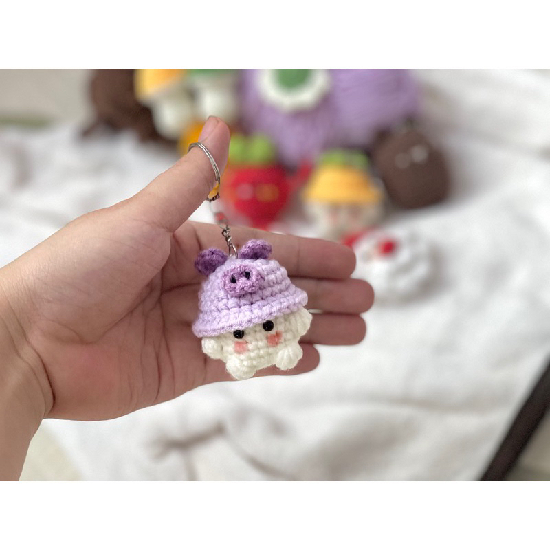 Móc khoá len bé nấm đội mũ siêu đáng yêu