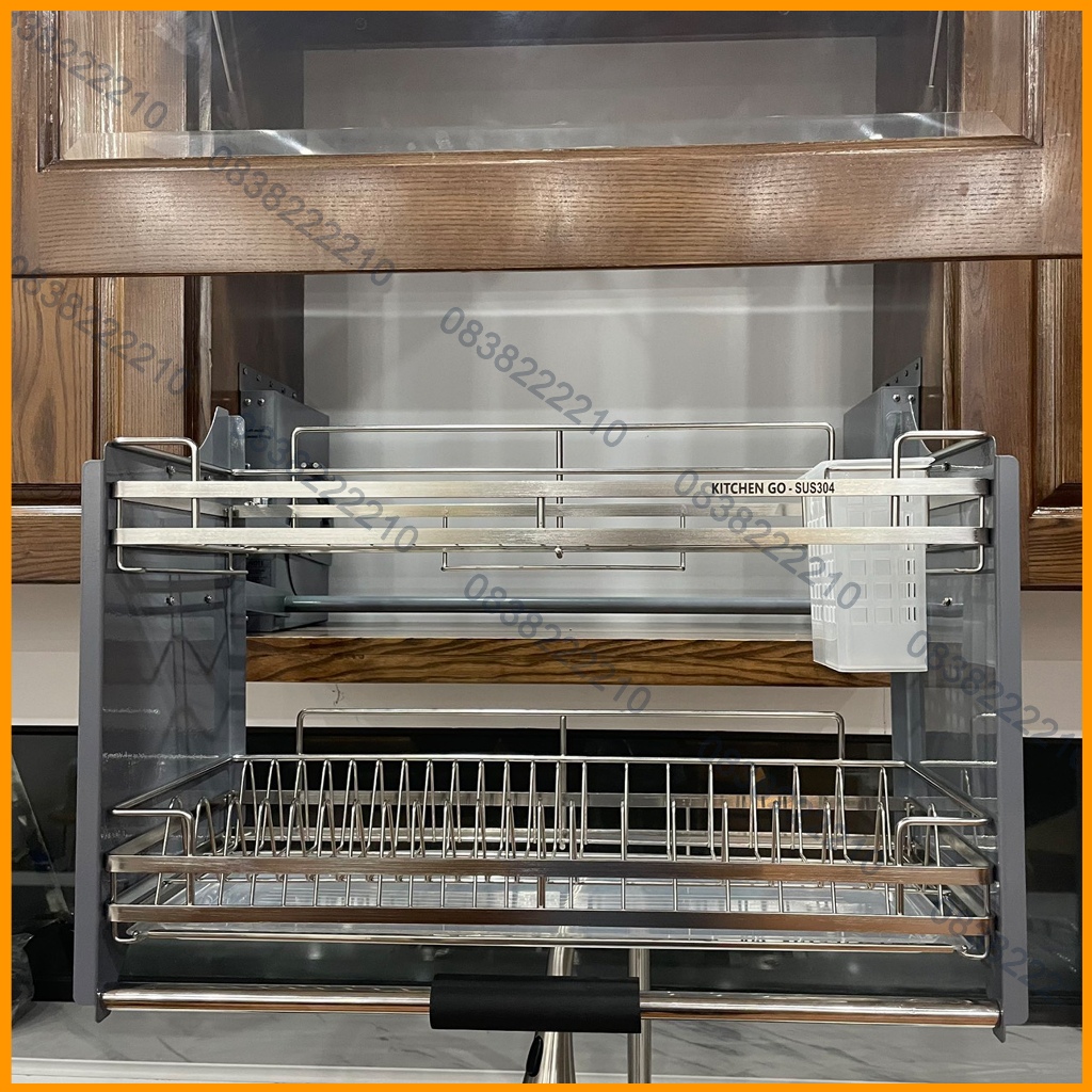 Kệ Chén Đĩa Nâng Hạ, Giá Bát Nâng Hạ KitchenGO Inox304 Cao Cấp - Bảo Hành Chính Hãng