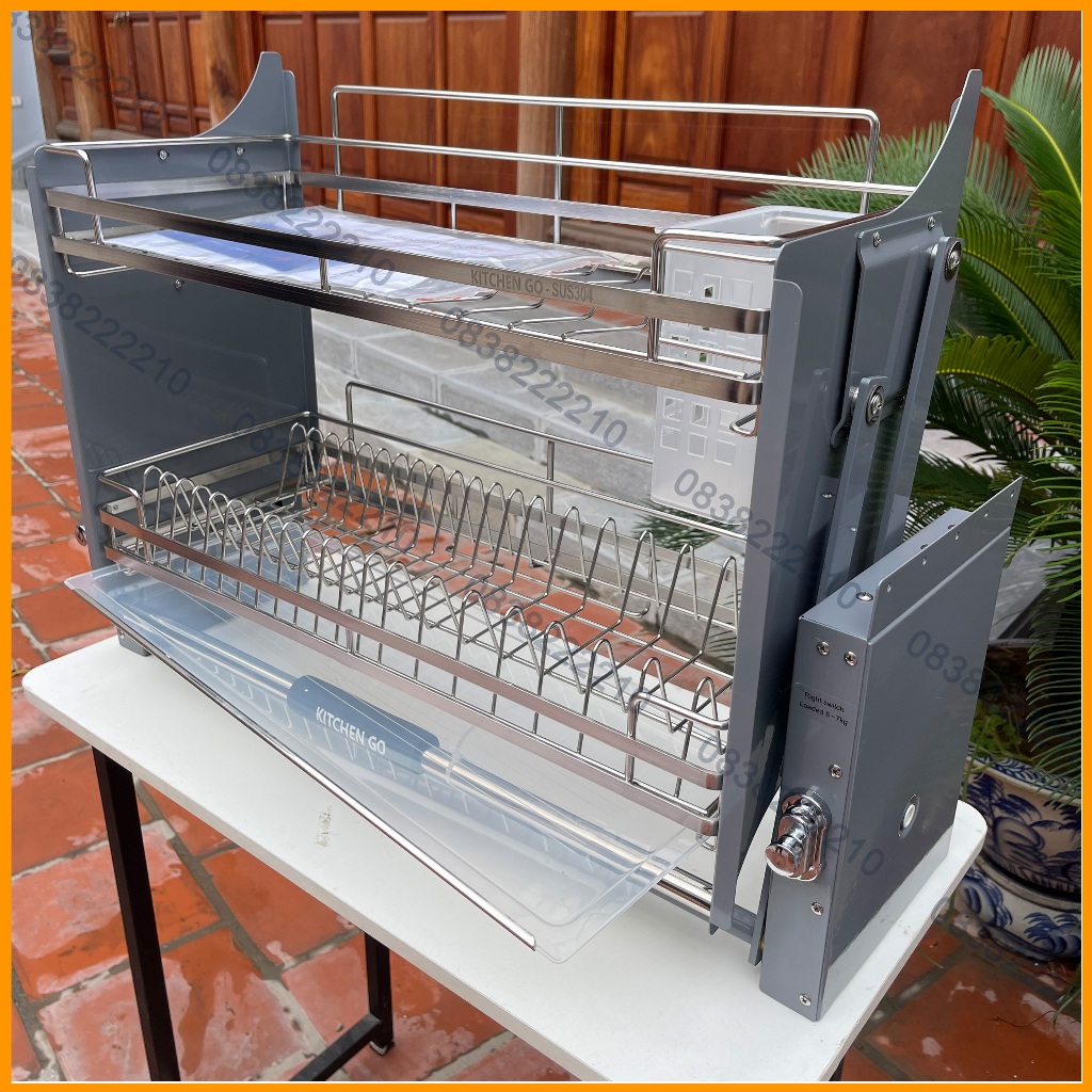 Kệ Chén Đĩa Nâng Hạ, Giá Bát Nâng Hạ KitchenGO Inox304 Cao Cấp - Bảo Hành Chính Hãng