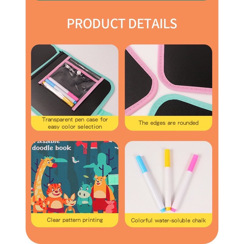 Sổ vẽ tự xoá graffiti, Sổ vẽ tự xoá phát sáng cho bé Combo kèm 12 bút và bông lau - Thepooh